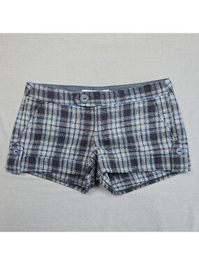 Aeropostale Y2K 5/6 Plaid Wool Blend Mini Shorts Blue Gray Academia